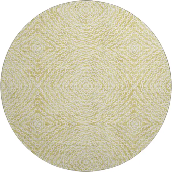 8' Gold And Ivory Geometric Washable Round Rug With UV Protection Photo 2