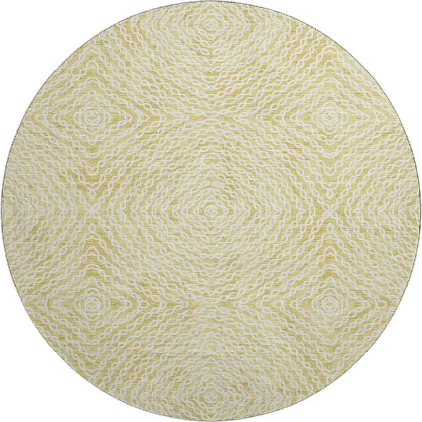 8' Gold And Ivory Geometric Washable Round Rug With UV Protection Photo 2