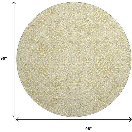 8' Gold And Ivory Geometric Washable Round Rug With UV Protection Photo 3