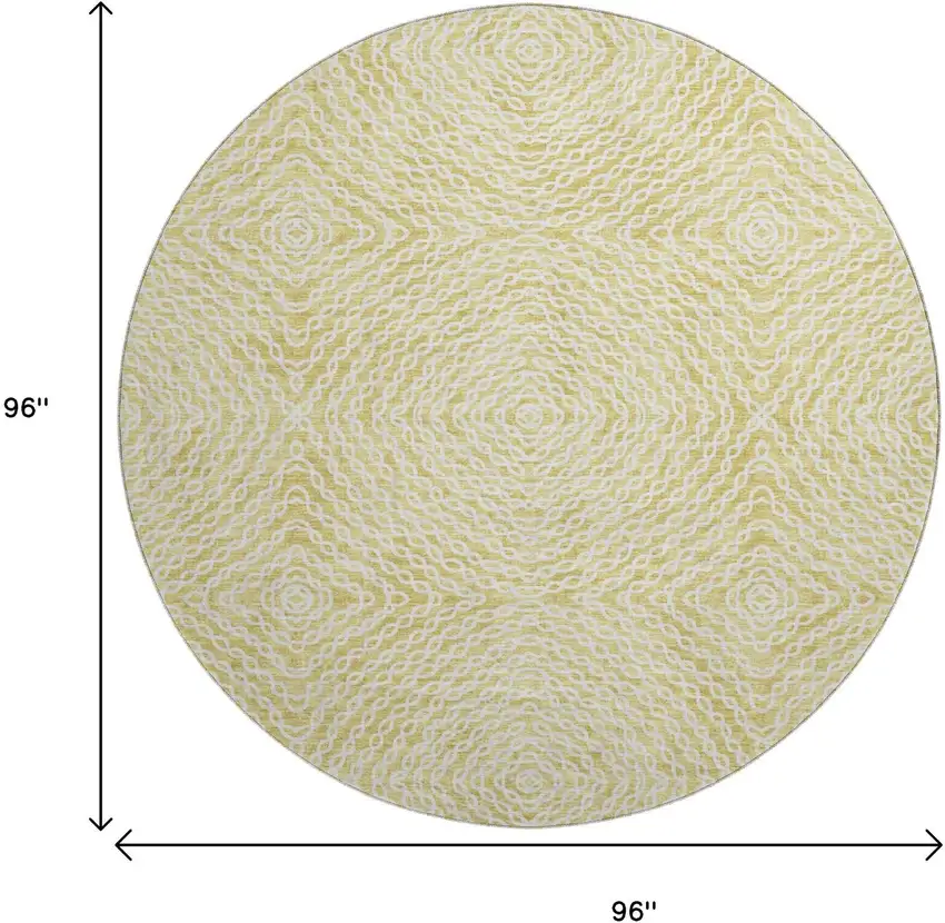 8' Gold And Ivory Geometric Washable Round Rug With UV Protection Photo 3