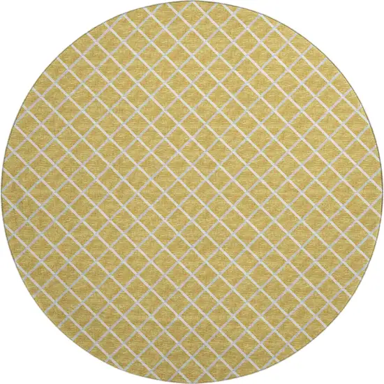 8' Gold And Ivory Geometric Washable Round Rug With UV Protection Photo 2
