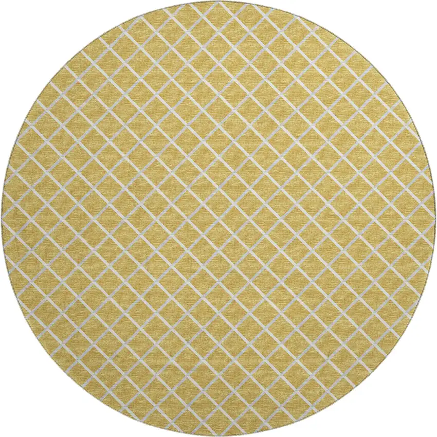 8' Gold And Ivory Geometric Washable Round Rug With UV Protection Photo 2