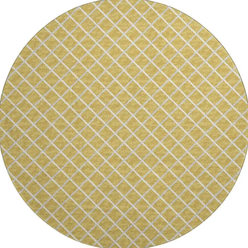 8' Gold And Ivory Geometric Washable Round Rug With UV Protection Photo 4