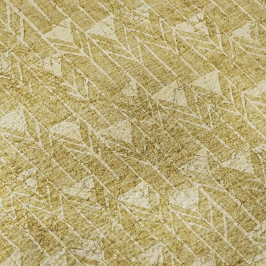 8' Gold And Ivory Geometric Washable Round Rug With UV Protection Photo 9