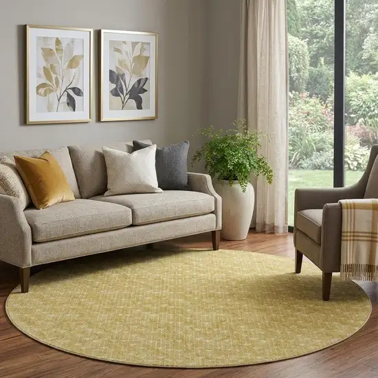 8' Gold And Ivory Geometric Washable Round Rug With UV Protection Photo 1