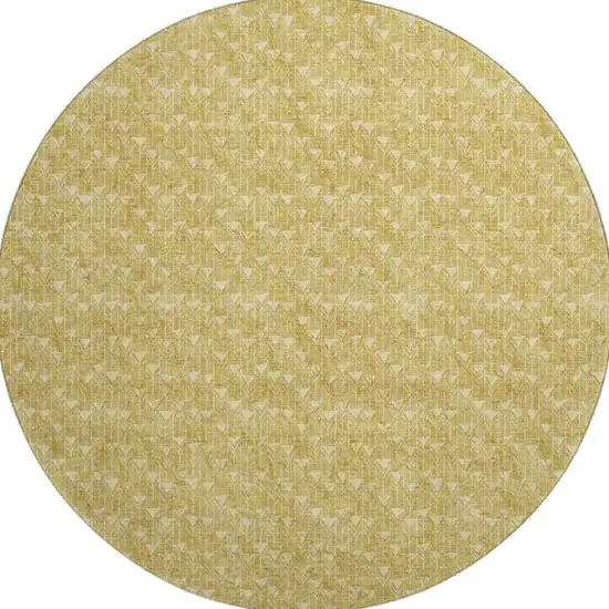 8' Gold And Ivory Geometric Washable Round Rug With UV Protection Photo 4