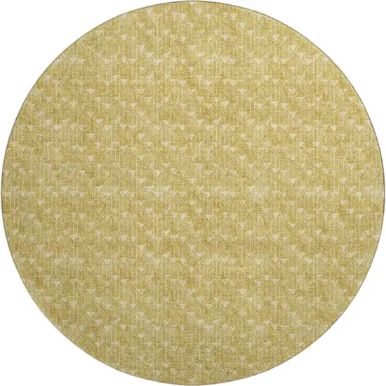 8' Gold And Ivory Geometric Washable Round Rug With UV Protection Photo 1