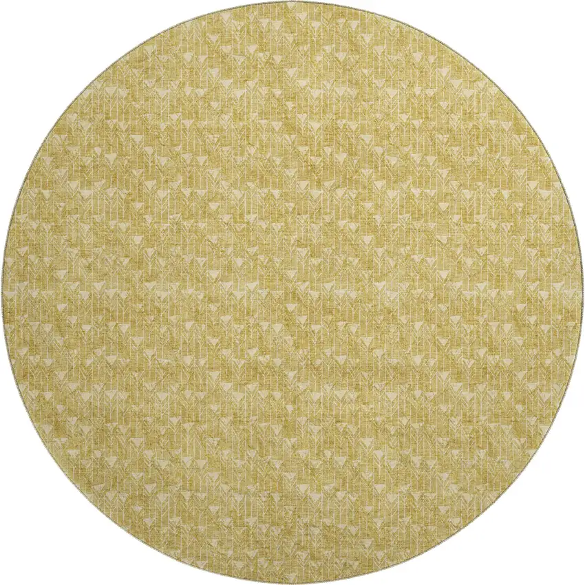 8' Gold And Ivory Geometric Washable Round Rug With UV Protection Photo 1