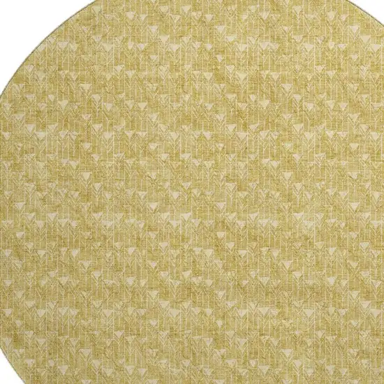 8' Gold And Ivory Geometric Washable Round Rug With UV Protection Photo 3