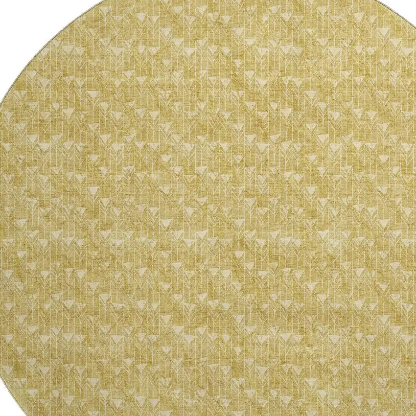 8' Gold And Ivory Geometric Washable Round Rug With UV Protection Photo 3