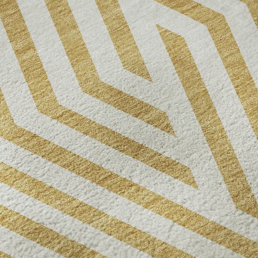 8' Gold And Ivory Geometric Washable Round Rug With UV Protection Photo 8