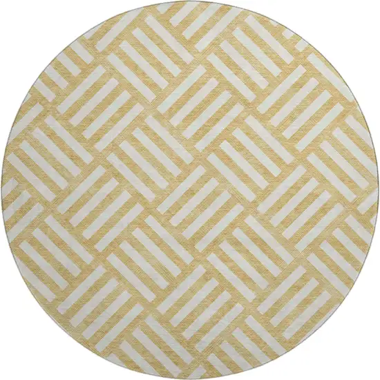8' Gold And Ivory Geometric Washable Round Rug With UV Protection Photo 1