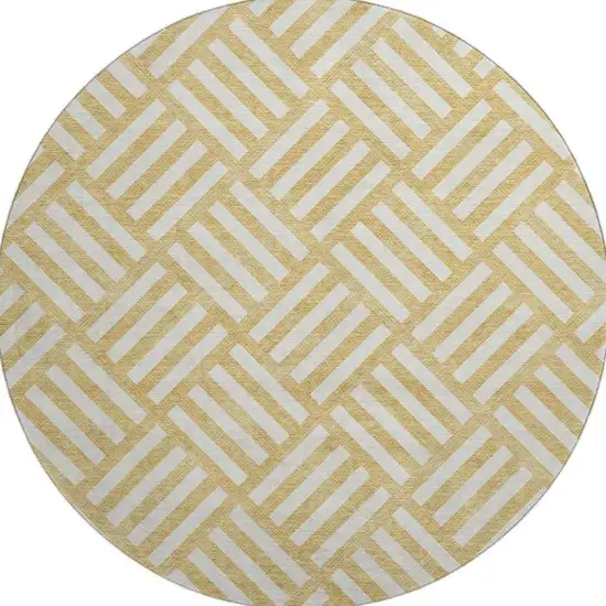 8' Gold And Ivory Geometric Washable Round Rug With UV Protection Photo 4