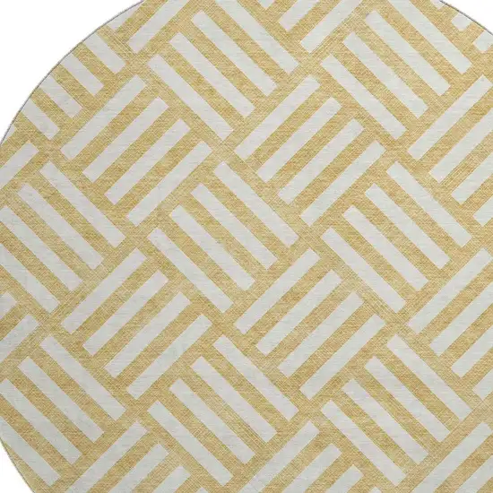 8' Gold And Ivory Geometric Washable Round Rug With UV Protection Photo 3