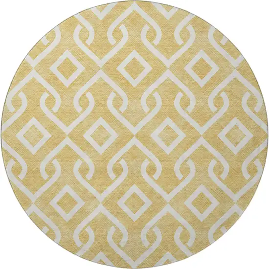 8' Gold And Ivory Geometric Washable Round Rug With UV Protection Photo 4