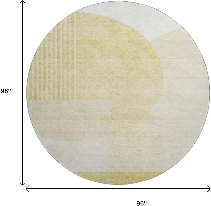 8' Gold And Ivory Geometric Washable Round Rug With UV Protection Photo 5