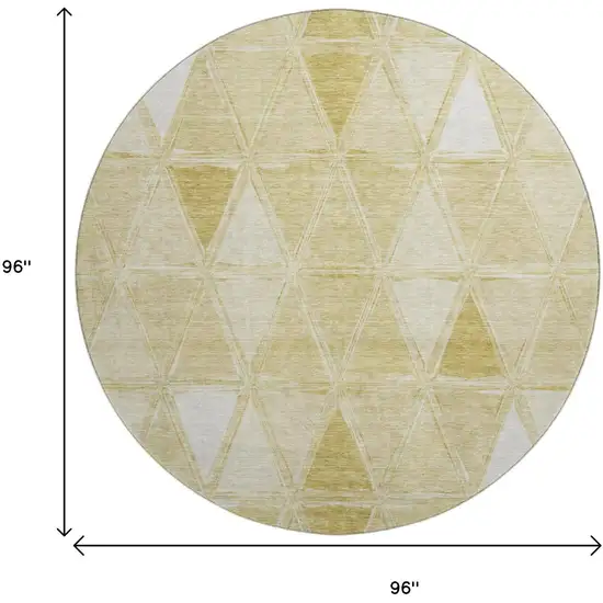 8' Gold And Ivory Geometric Washable Round Rug With UV Protection Photo 6