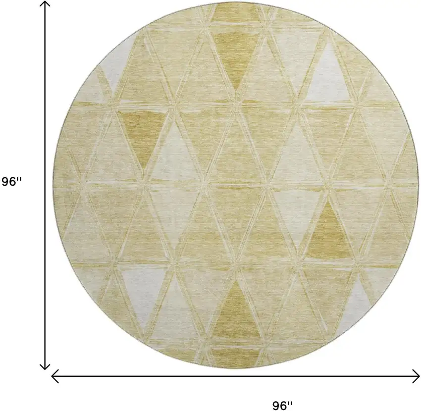 8' Gold And Ivory Geometric Washable Round Rug With UV Protection Photo 6