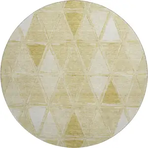 Photo of 8' Gold And Ivory Geometric Washable Round Rug With UV Protection