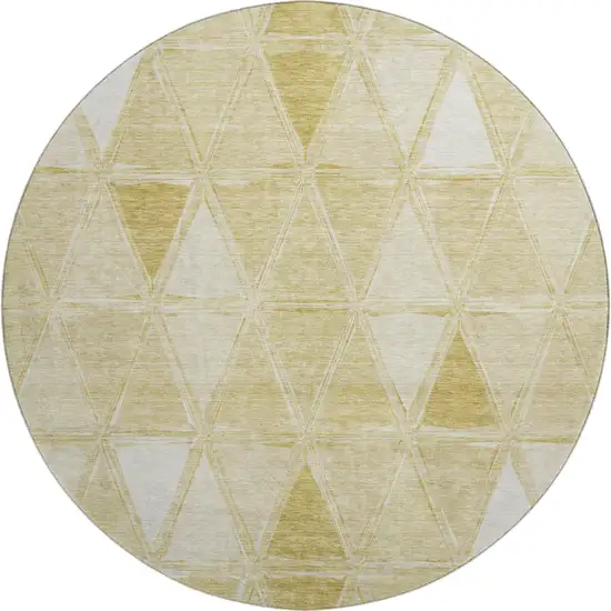8' Gold And Ivory Geometric Washable Round Rug With UV Protection Photo 1
