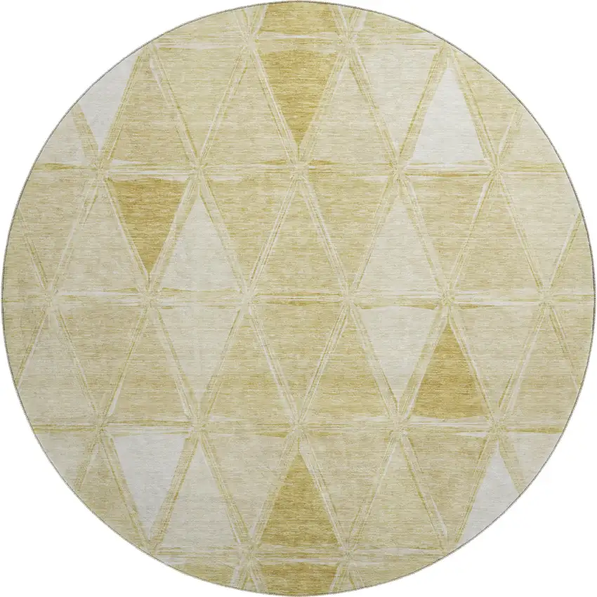 8' Gold And Ivory Geometric Washable Round Rug With UV Protection Photo 1
