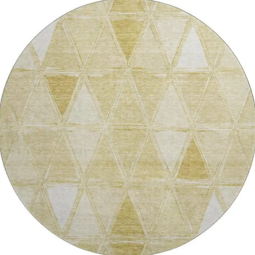 8' Gold And Ivory Geometric Washable Round Rug With UV Protection Photo 3