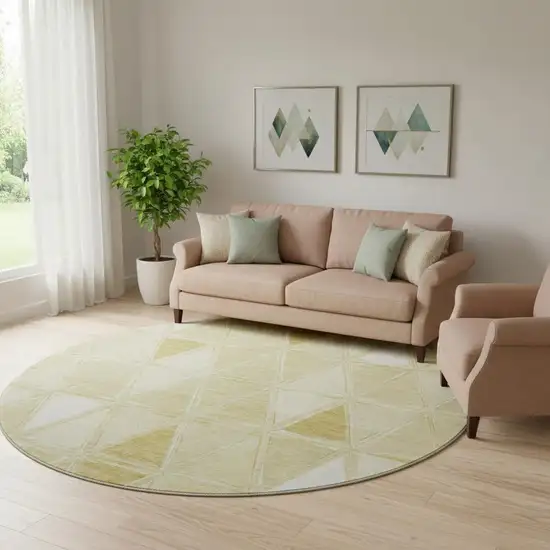 8' Gold And Ivory Geometric Washable Round Rug With UV Protection Photo 2