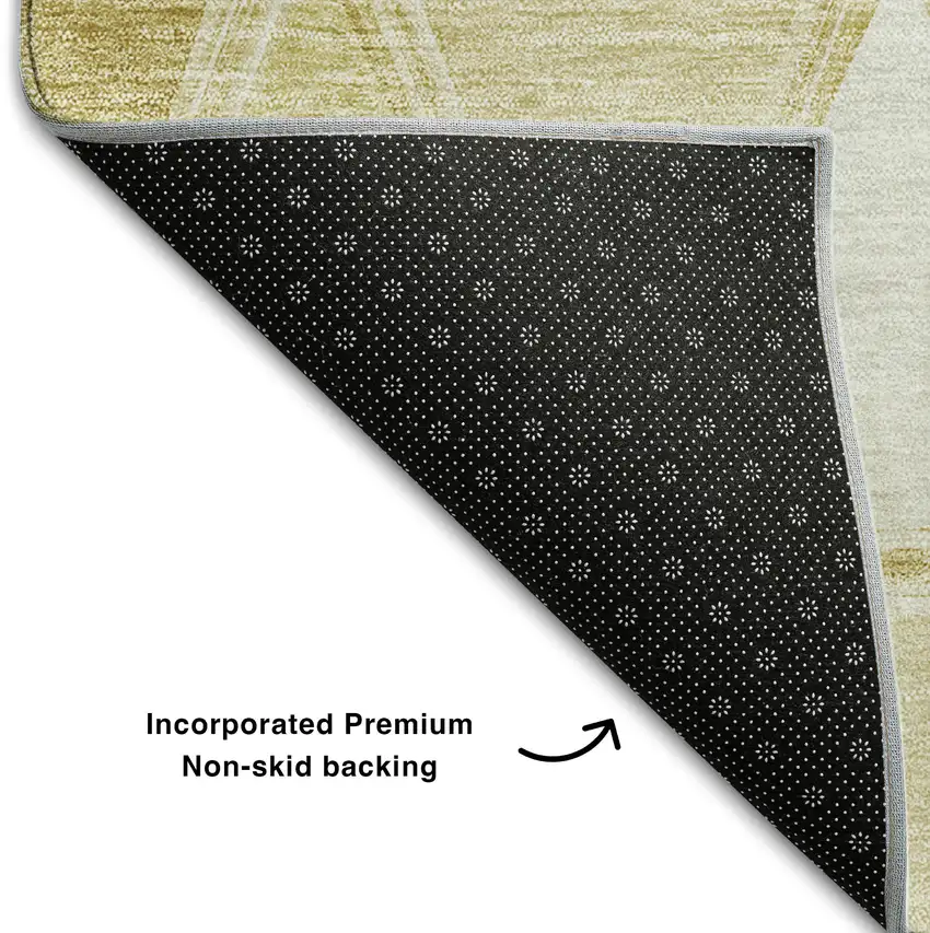 8' Gold And Ivory Geometric Washable Round Rug With UV Protection Photo 7