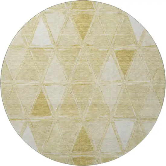 8' Gold And Ivory Geometric Washable Round Rug With UV Protection Photo 4