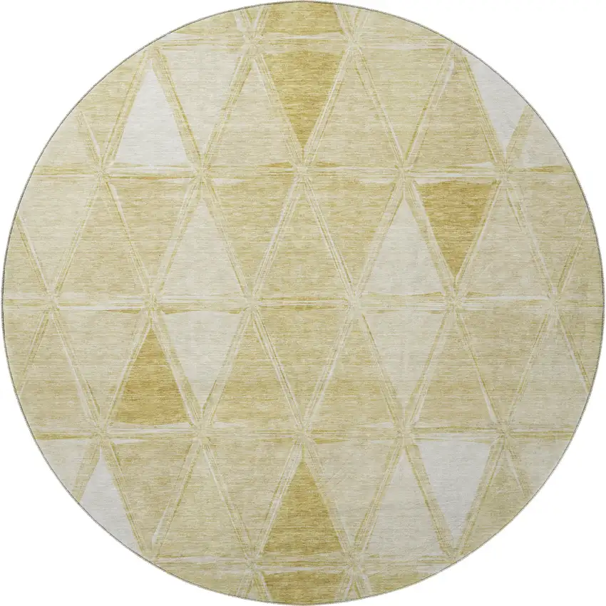 8' Gold And Ivory Geometric Washable Round Rug With UV Protection Photo 4