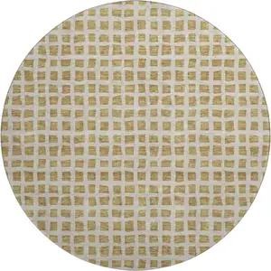Photo of 8' Gold And Ivory Geometric Washable Round Rug With UV Protection