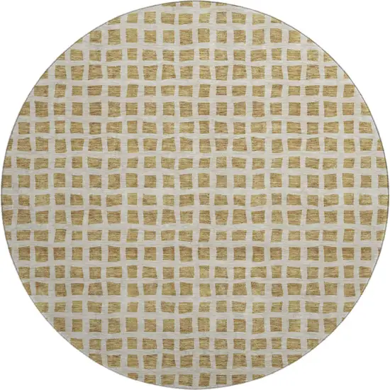 8' Gold And Ivory Geometric Washable Round Rug With UV Protection Photo 1