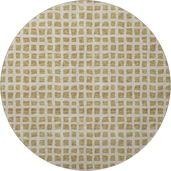 8' Gold And Ivory Geometric Washable Round Rug With UV Protection Photo 3