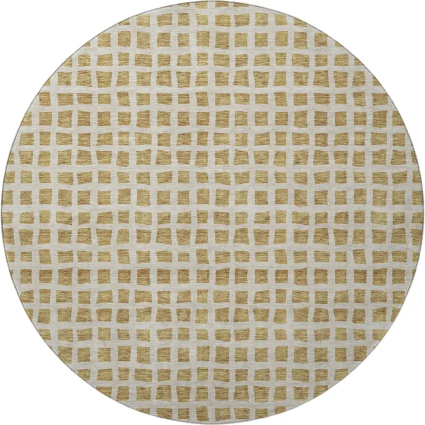 8' Gold And Ivory Geometric Washable Round Rug With UV Protection Photo 3