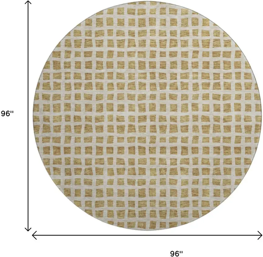 8' Gold And Ivory Geometric Washable Round Rug With UV Protection Photo 9