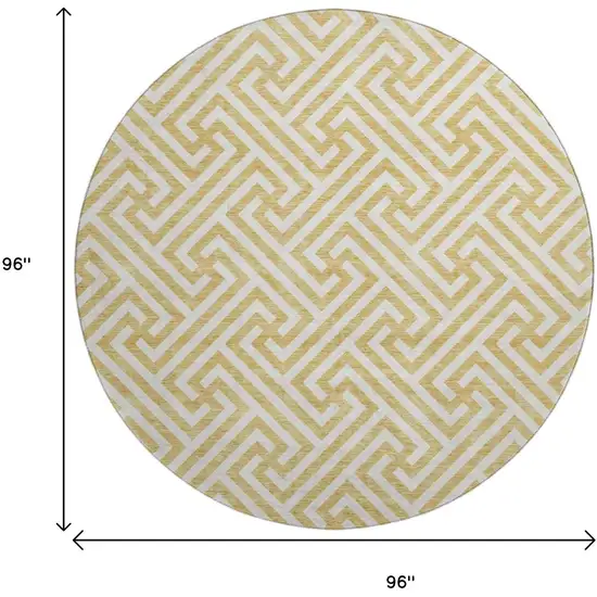 8' Gold And Ivory Geometric Washable Round Rug With UV Protection Photo 3
