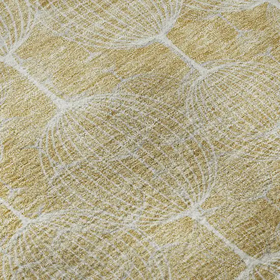 8' Gold And Ivory Geometric Washable Round Rug With UV Protection Photo 9