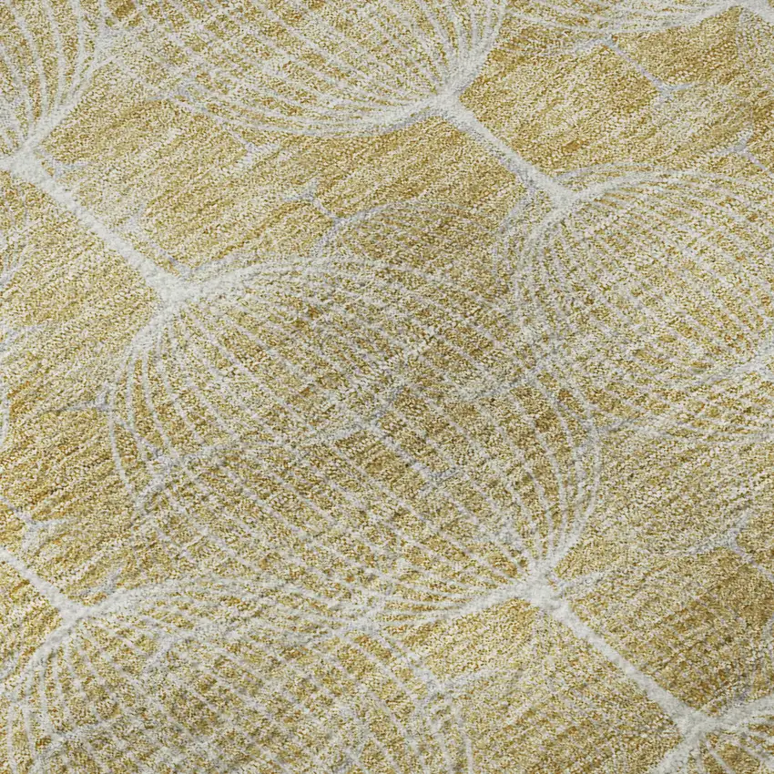 8' Gold And Ivory Geometric Washable Round Rug With UV Protection Photo 9