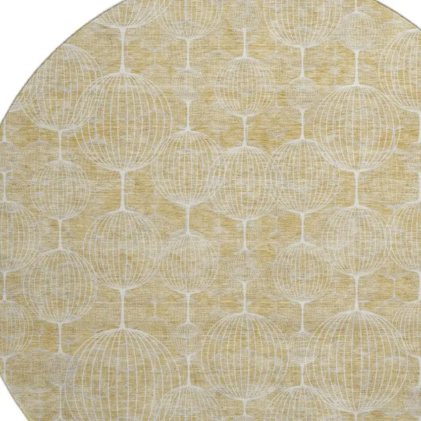 8' Gold And Ivory Geometric Washable Round Rug With UV Protection Photo 3
