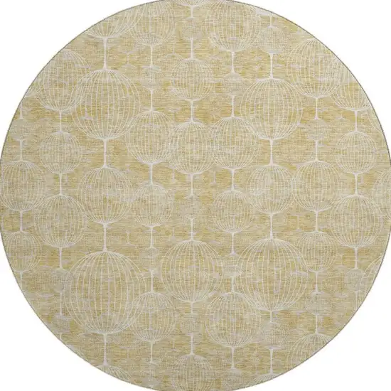 8' Gold And Ivory Geometric Washable Round Rug With UV Protection Photo 4