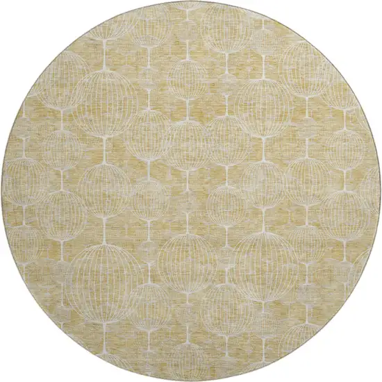 8' Gold And Ivory Geometric Washable Round Rug With UV Protection Photo 1