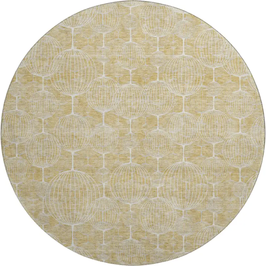 8' Gold And Ivory Geometric Washable Round Rug With UV Protection Photo 1