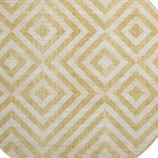 8' Gold And Ivory Geometric Washable Round Rug With UV Protection Photo 3