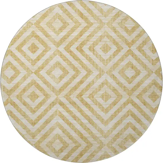 8' Gold And Ivory Geometric Washable Round Rug With UV Protection Photo 4
