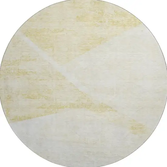 8' Gold And Ivory Geometric Washable Round Rug With UV Protection Photo 3