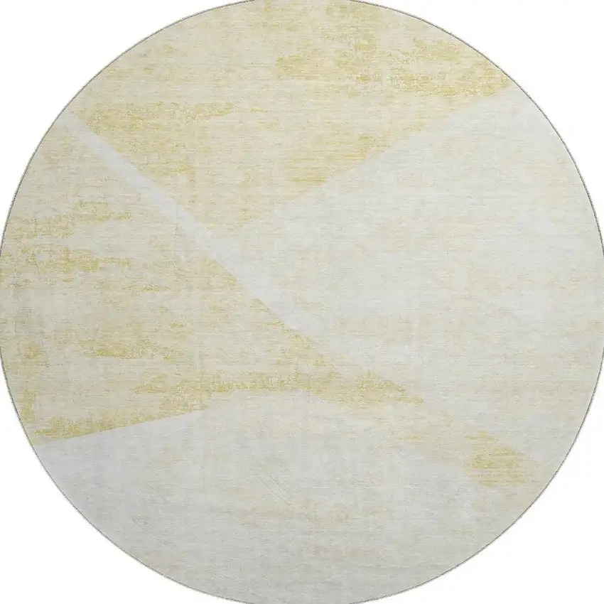 8' Gold And Ivory Geometric Washable Round Rug With UV Protection Photo 3