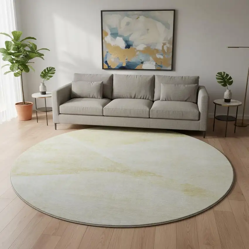 8' Gold And Ivory Geometric Washable Round Rug With UV Protection Photo 2