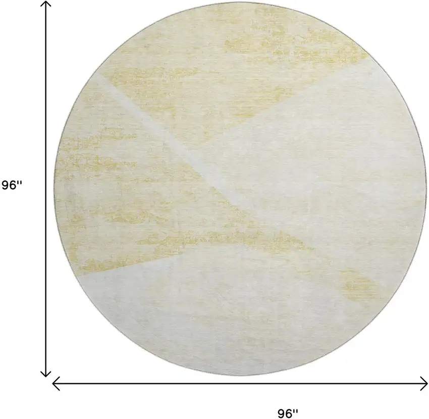 8' Gold And Ivory Geometric Washable Round Rug With UV Protection Photo 8