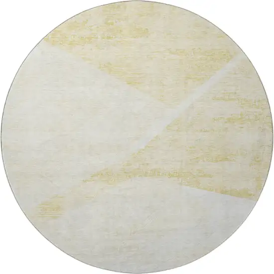 8' Gold And Ivory Geometric Washable Round Rug With UV Protection Photo 4