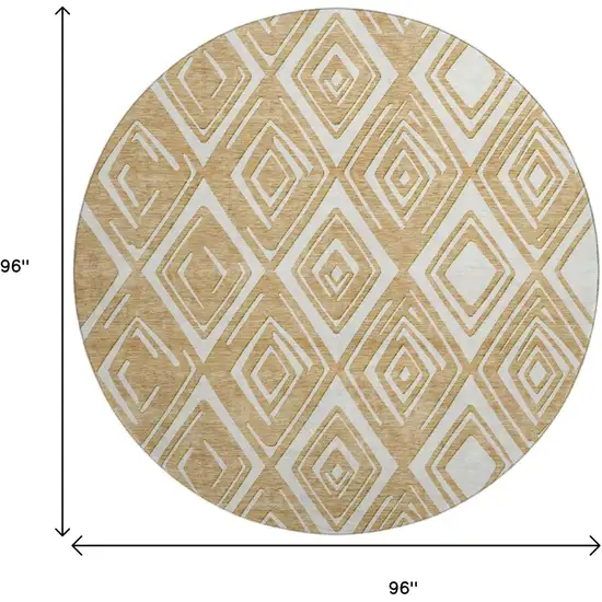 8' Gold And Ivory Geometric Washable Round Rug With UV Protection Photo 9